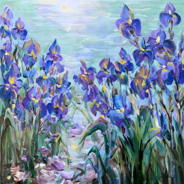 绘画 标题为“Blue irises III” 由Irina Laube, 原创艺术品, 丙烯
