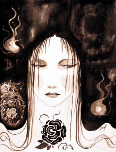 绘画 标题为“The Fever Queen” 由Aurélie Bescond, 原创艺术品, 墨