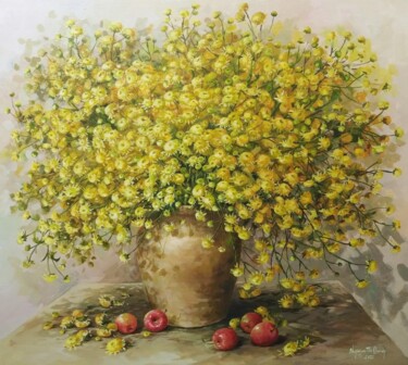 Painting titled "Lọ cúc chi ("A vase…" by Thi Dung Nguyen, Original Artwork, Acrylic