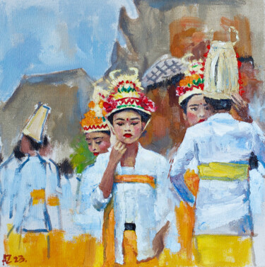 Праздничная церемония на Бали Schilderij getiteld "Праздничная церемон…" door Aleksandra Zaika, Origineel Kunstwerk, Olie Gemonteerd op Frame voor houten…