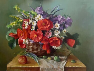 绘画 标题为“still life with flo…” 由Karas Gleb, 原创艺术品, 油