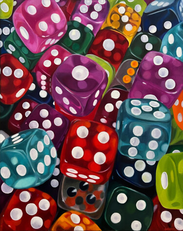Painting titled "Würfel" by Sabine Schramm, Original Artwork, Oil Mounted on Wood Stretcher frame
