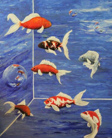绘画 标题为“Dream Koi” 由Tammy Gauthreaux, 原创艺术品, 丙烯 安装在木质担架架上
