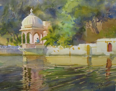 Lakeside,Udaipur Malerei mit dem Titel "Lakeside,Udaipur" von Bhargavkumar Kulkarni, Original-Kunstwerk, Aquarell