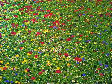 제목이 "Fleurs de saison"인 미술작품 Sophie Cantou로, 원작, 아크릴 나무 들것 프레임에 장착됨