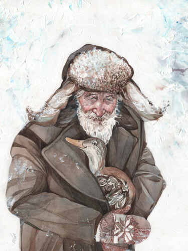 绘画 标题为“Old Man With His Go…” 由Daria Maier, 原创艺术品, 水彩
