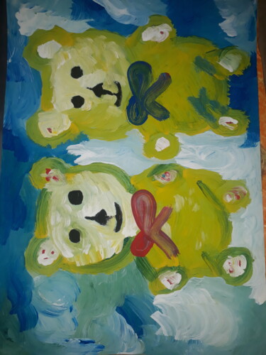 Painting titled "O Deuzes ursos no c…" by Jedaylson Rodrigues, Original Artwork, Watercolor Mounted on Wood Stretcher frame