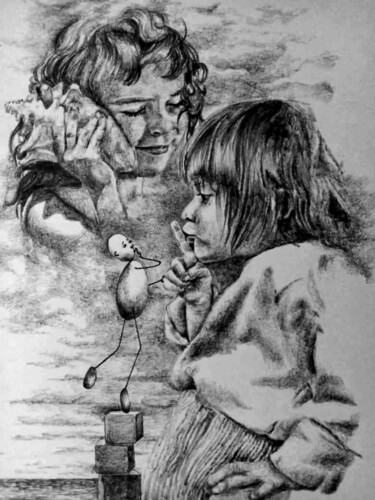 Рисунок под названием "- Тсс-с! Ей Нептун…" - Евгений Зиберт, Подлинное произведение искусства, Карандаш Установлен на картон