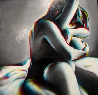 Disegno intitolato "rainbow vibrations" da Kseniia Eliseeva, Opera d'arte originale, Olio Montato su Alluminio