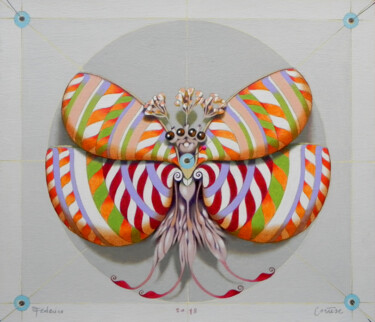 绘画 标题为“circular butterfly V” 由Federico Cortese, 原创艺术品, 油 安装在木板上