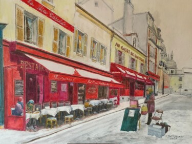 Peinture intitulée "IL NEIGE PLACE DU T…" par Jacques Tafforeau, Œuvre d'art originale, Aquarelle