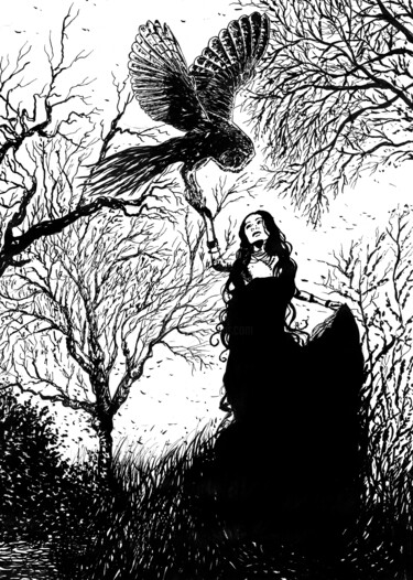 Dessin intitulée "Envol" par Angelique Joao, Œuvre d'art originale, Encre