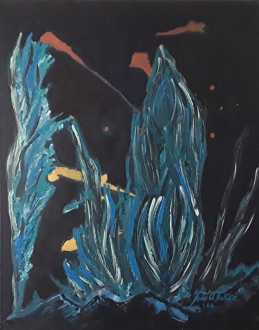 Painting titled "la nuit de cyprès" by Sven W. Dahlke, Original Artwork, Acrylic