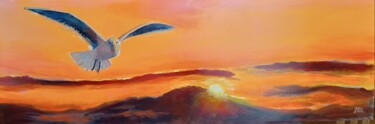 Coucher de soleil et mouette Peinture intitulée "Coucher de soleil e…" par Jacqueline Vandrebeck, Œuvre d'art originale, Acrylique Monté sur Châssis en b…