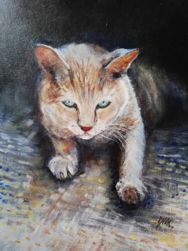 Painting titled "Thallo le chat" by Jacqueline Vandrebeck, Original Artwork, Acrylic