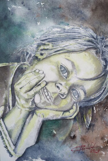 绘画 标题为“visage enfant 01” 由Philippe Ernauld, 原创艺术品, 水彩