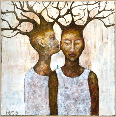 Painting titled "La Confidence" by Picrate, Original Artwork, Acrylic
