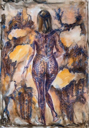 Tattooed beauty 2. 绘画 标题为“Tattooed beauty 2.” 由Zsolt Székelyhidi, 原创艺术品, 水彩