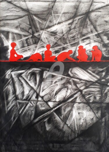 제목이 "Le fil rouge - les…"인 그림 Jean-Michel Desterke로, 원작, 숯