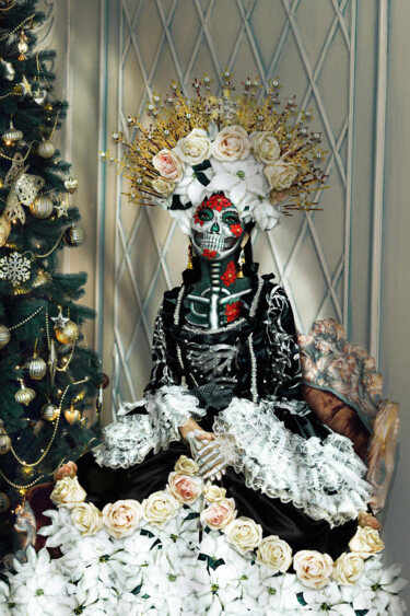 La Catrina with white poinsettia ornaments Photography titled "La Catrina with whi…" by R&N Photography, Original Artwork, Digital Photography