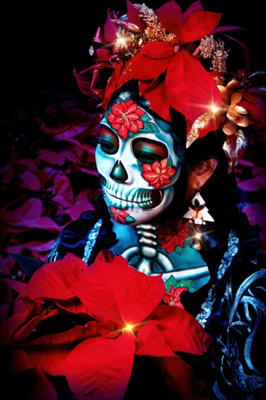 La Catrina with red poinsettia flowers Photography titled "La Catrina with red…" by R&N Photography, Original Artwork, Digital Photography