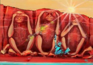 Painting titled "Planet of the Apes" by Nadia Sh. Mikhailo, Original Artwork, Acrylic