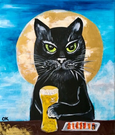 绘画 标题为“Evening cat and pin…” 由Olga Koval, 原创艺术品, 丙烯 安装在木质担架架上