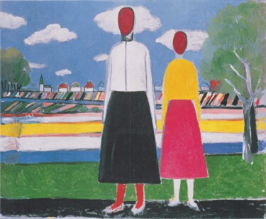 Deux personnages dans un paysage Peinture intitulée "Deux personnages da…" par Kasimir Malevitch, Œuvre d'art originale, Huile