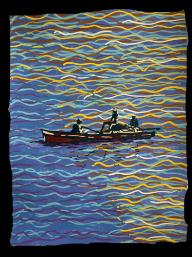 Les 3 pêcheurs (étude) Peinture intitulée "Les 3 pêcheurs (étu…" par Pascal Poutchnine, Œuvre d'art originale, Acrylique