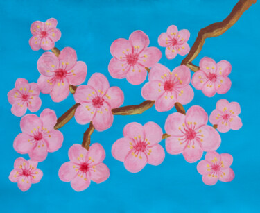 绘画 标题为“Branch with pink fl…” 由Irina Afonskaya, 原创艺术品, 丙烯