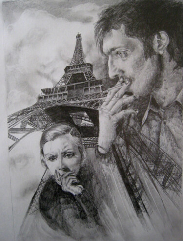 Disegno intitolato "Винсент и Грета. То…" da Evgenii Zibert, Opera d'arte originale, Matita Montato su Cartone