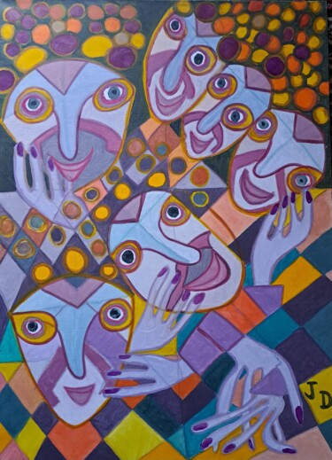 Schilderij getiteld "Jeu de Mains" door Jacques Desvaux (JD), Origineel Kunstwerk, Acryl