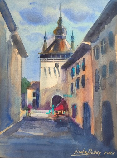 Peinture intitulée "Street in Romania" par Nadiia Dubei, Œuvre d'art originale, Aquarelle
