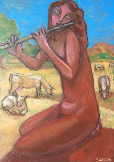 제목이 "flute & cows"인 미술작품 Simon Taylor로, 원작, 아크릴