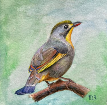 Chinese Nightingale Bird Peinture intitulée "Chinese Nightingale…" par Inna Martynenko, Œuvre d'art originale, Aquarelle