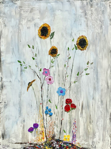 绘画 标题为“Simple Sunflowers” 由Matthias Lupri, 原创艺术品, 蜡 安装在木质担架架上