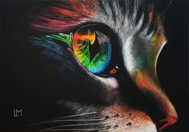 Malerei mit dem Titel "Chat avec les yeux…" von Laurent Martin, Original-Kunstwerk, Acryl
