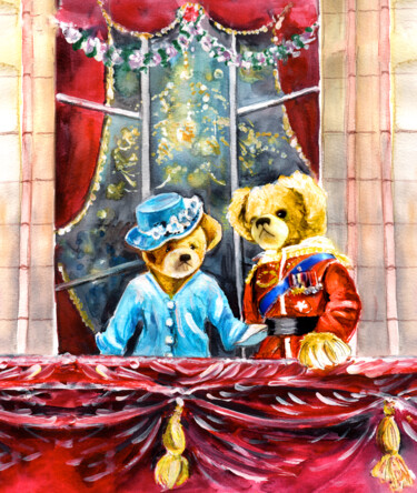 Painting titled "Queen Elizabeth And…" by Miki De Goodaboom, Original Artwork, Watercolor
