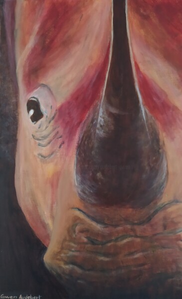 Rhinocéros # je te vois Schilderij getiteld "Rhinocéros # je te…" door Gwen Audebert, Origineel Kunstwerk, Acryl Gemonteerd op Frame voor houten bra…