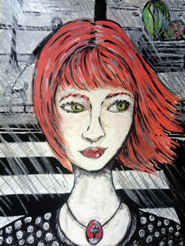 Dessin intitulée "En Face" par Karine Garelli (Reds Robin), Œuvre d'art originale, Marqueur