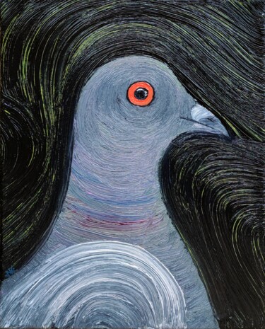 绘画 标题为“city pigeon at night” 由Nataliia Nikulina, 原创艺术品, 油 安装在木质担架架上