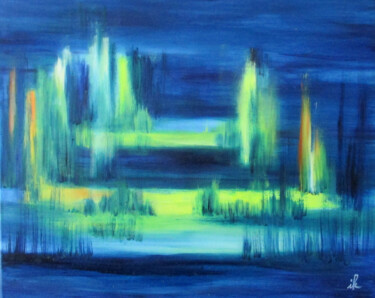 Peinture intitulée "Flusslandschaft, vi…" par Ingrid Knaus, Œuvre d'art originale, Huile