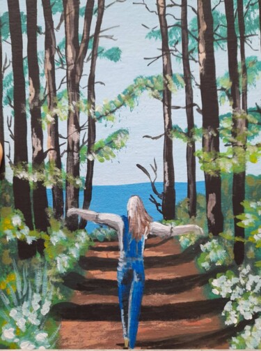 Peinture intitulée "Girl walking origin…" par Maryna Yasar, Œuvre d'art originale, Acrylique