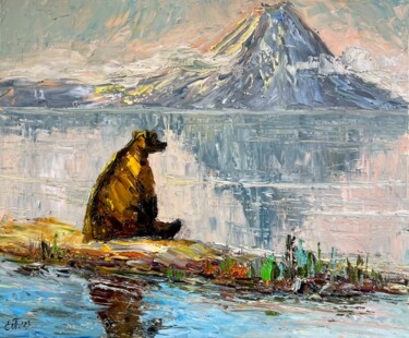 绘画 标题为“Meditating bear” 由Evgeniya Polyudova, 原创艺术品, 油 安装在木质担架架上