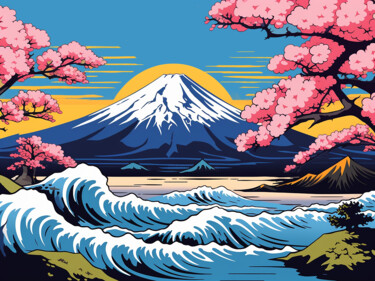 Peinture intitulée "Mount Fuji and saku…" par Kosta Morr, Œuvre d'art originale, Acrylique Monté sur Châssis en bois
