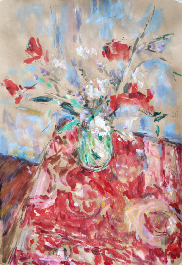 Peinture intitulée "NAPPE ROUGE" par Xavier Auffret, Œuvre d'art originale, Acrylique