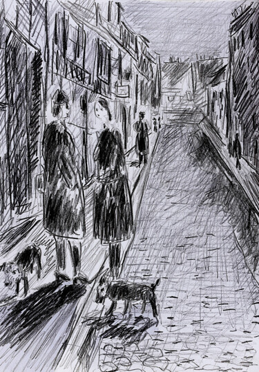 图画 标题为“Au coin d'la rue” 由Jean Mirre, 原创艺术品, 铅笔