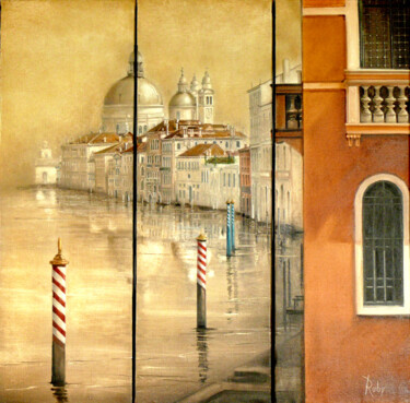 Schilderij getiteld "Le Grand canal" door Claude Ruby, Origineel Kunstwerk, Olie