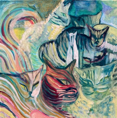 绘画 标题为“Mélochats” 由Sandra Bédu, 原创艺术品, 丙烯 安装在木质担架架上