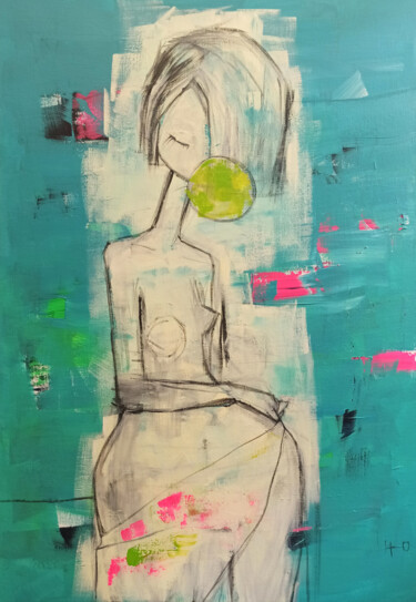 Pintura titulada "Tu ventana azul" por Eva Hidalgo, Obra de arte original, Acrílico Montado en Bastidor de camilla de madera